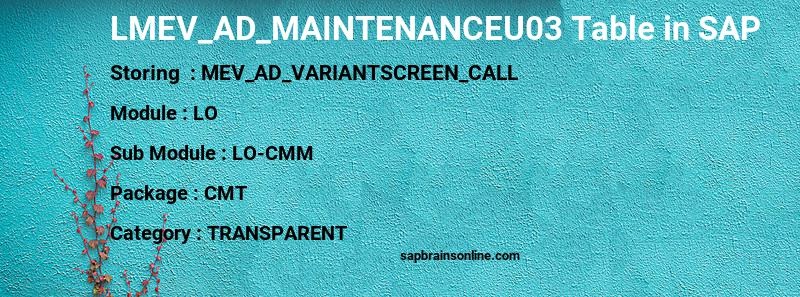 SAP LMEV_AD_MAINTENANCEU03 table