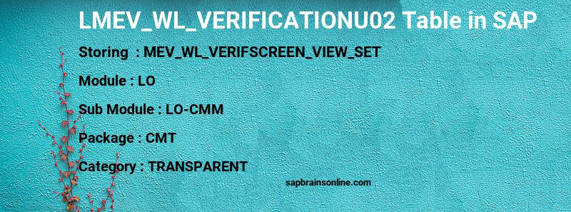 SAP LMEV_WL_VERIFICATIONU02 table