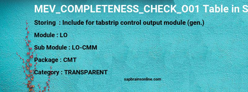 SAP MEV_COMPLETENESS_CHECK_O01 table