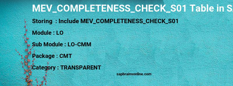 SAP MEV_COMPLETENESS_CHECK_S01 table