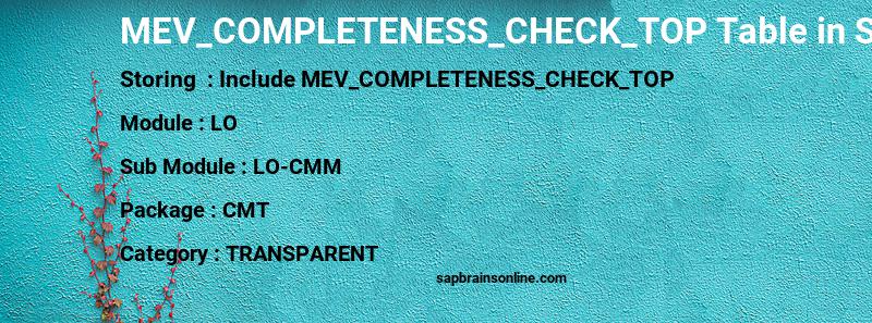 SAP MEV_COMPLETENESS_CHECK_TOP table