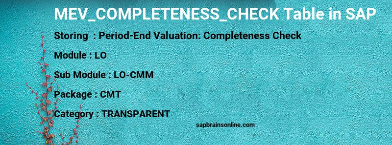 SAP MEV_COMPLETENESS_CHECK table