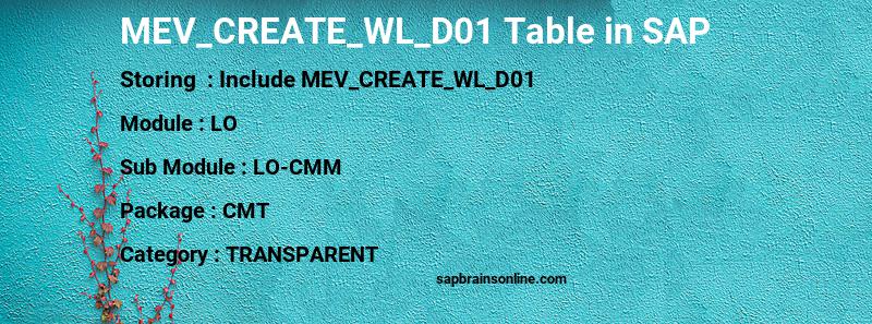 SAP MEV_CREATE_WL_D01 table