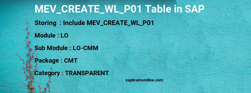 SAP MEV_CREATE_WL_P01 table