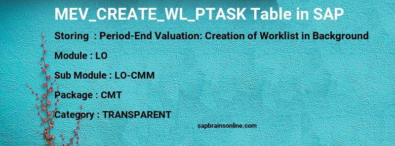 SAP MEV_CREATE_WL_PTASK table