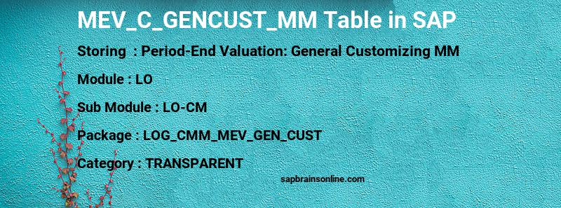 SAP MEV_C_GENCUST_MM table