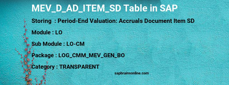 SAP MEV_D_AD_ITEM_SD table