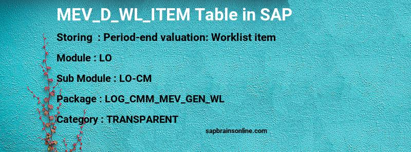 SAP MEV_D_WL_ITEM table