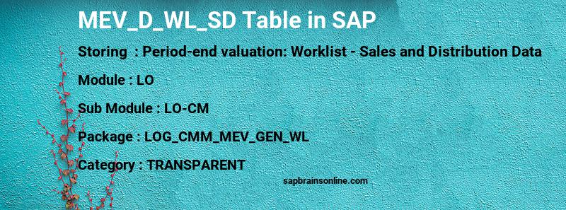 SAP MEV_D_WL_SD table