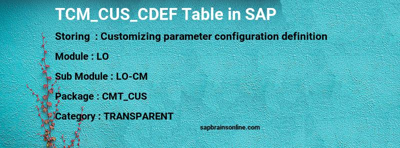 SAP TCM_CUS_CDEF table
