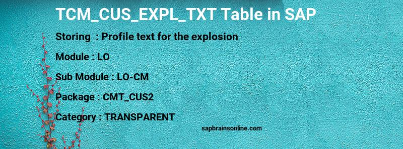 SAP TCM_CUS_EXPL_TXT table