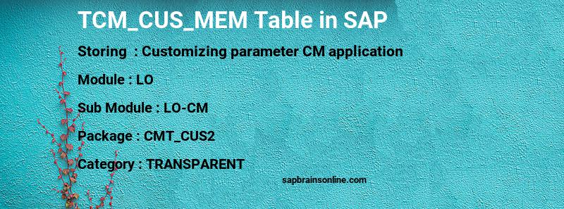 SAP TCM_CUS_MEM table