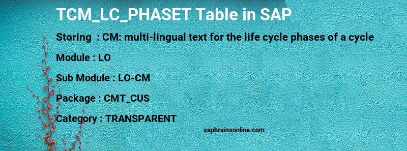 SAP TCM_LC_PHASET table