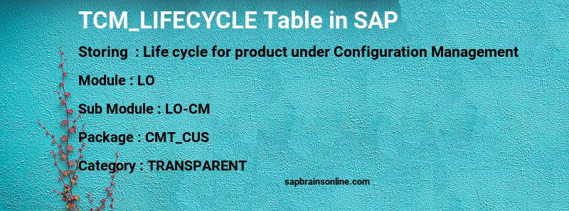 SAP TCM_LIFECYCLE table