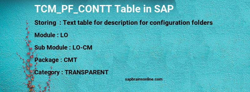 SAP TCM_PF_CONTT table