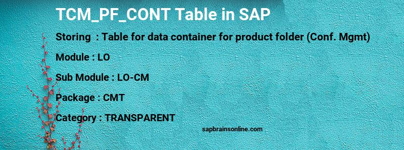SAP TCM_PF_CONT table
