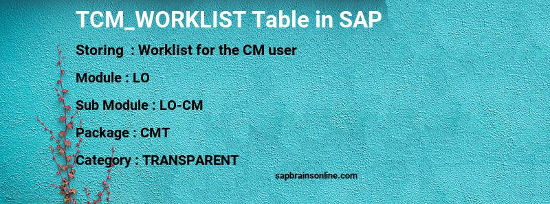 SAP TCM_WORKLIST table