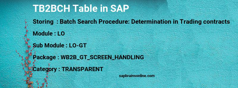 SAP TB2BCH table