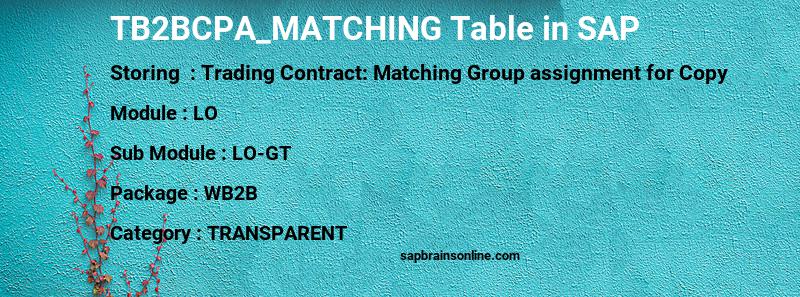 SAP TB2BCPA_MATCHING table