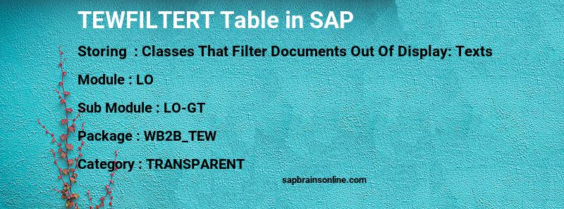 SAP TEWFILTERT table