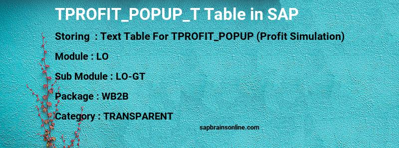SAP TPROFIT_POPUP_T table
