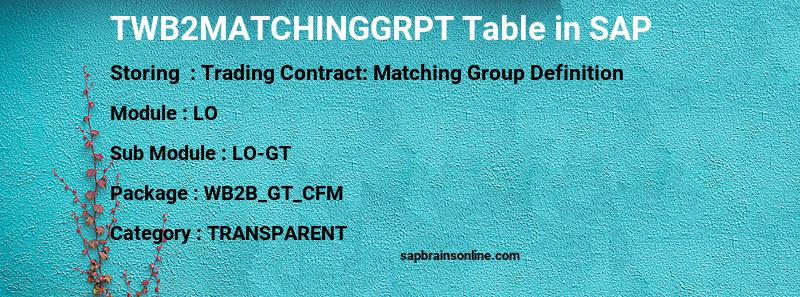 SAP TWB2MATCHINGGRPT table