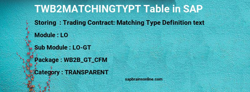 SAP TWB2MATCHINGTYPT table