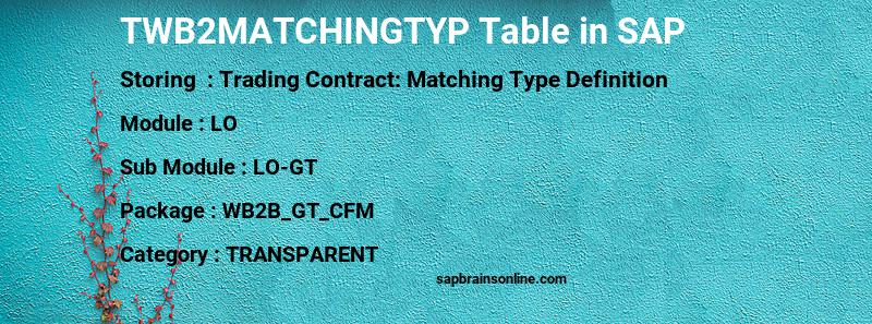 SAP TWB2MATCHINGTYP table