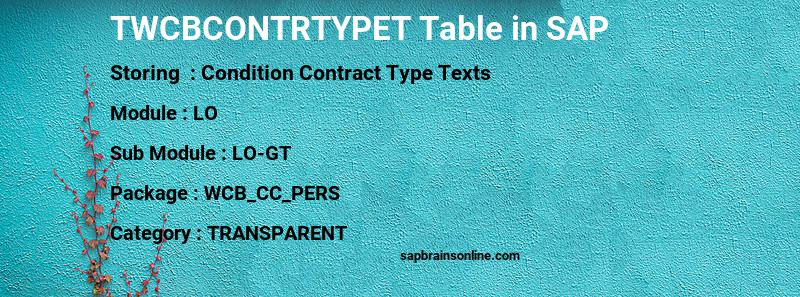 SAP TWCBCONTRTYPET table