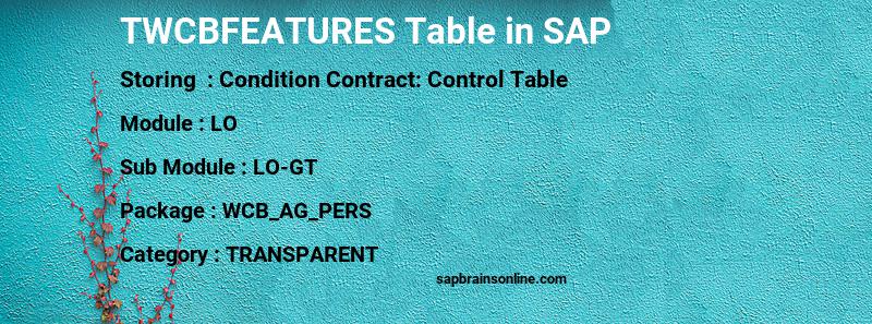 SAP TWCBFEATURES table