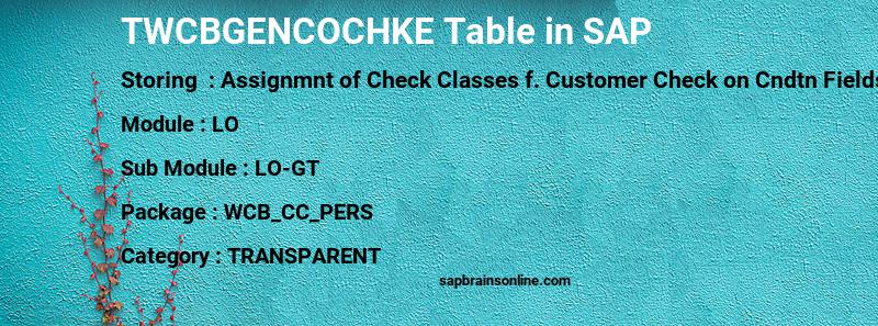 SAP TWCBGENCOCHKE table