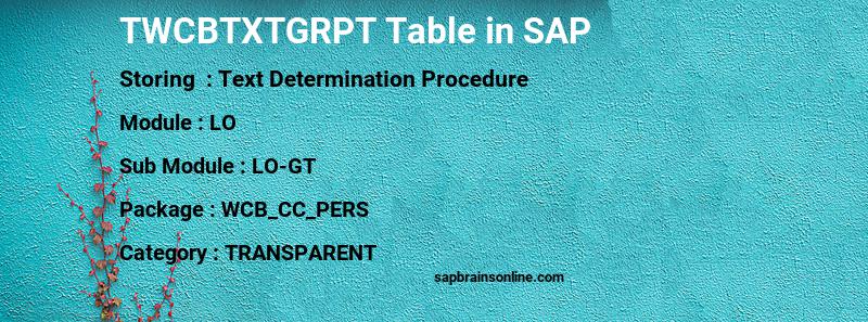 SAP TWCBTXTGRPT table