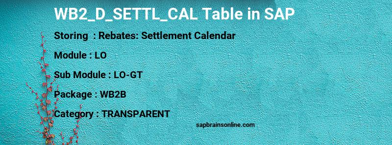SAP WB2_D_SETTL_CAL table