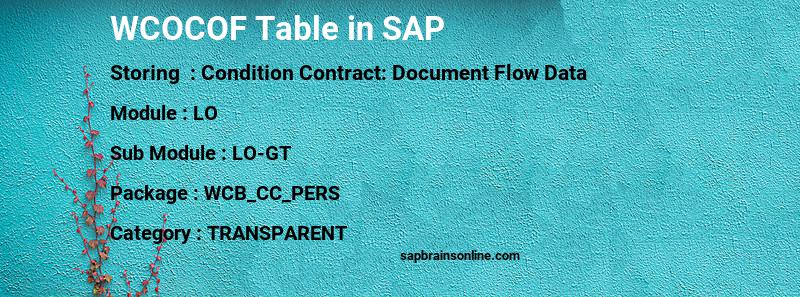 SAP WCOCOF table