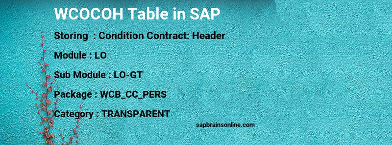 SAP WCOCOH table