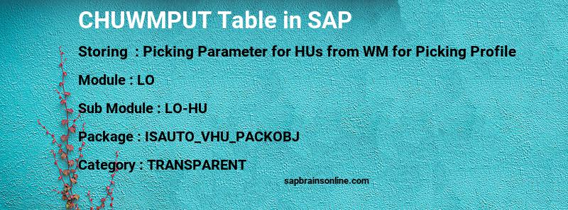 SAP CHUWMPUT table