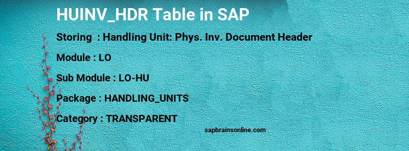 SAP HUINV_HDR table