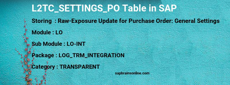 SAP L2TC_SETTINGS_PO table