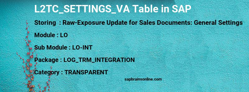 SAP L2TC_SETTINGS_VA table