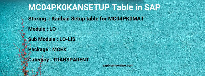 SAP MC04PK0KANSETUP table