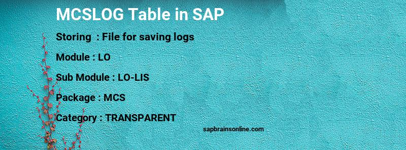 SAP MCSLOG table