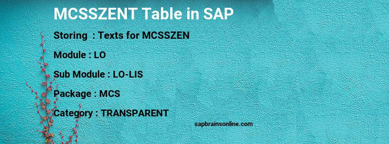SAP MCSSZENT table