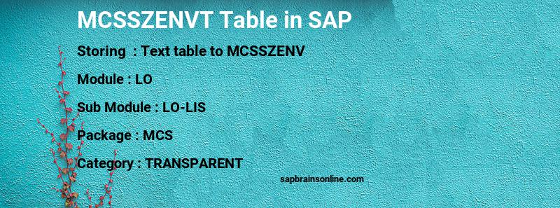 SAP MCSSZENVT table