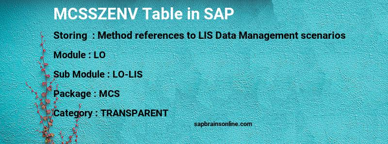 SAP MCSSZENV table