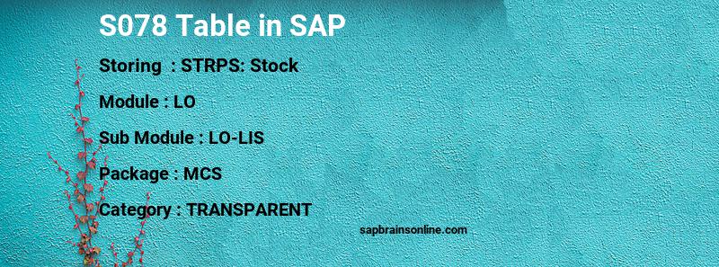 SAP S078 table