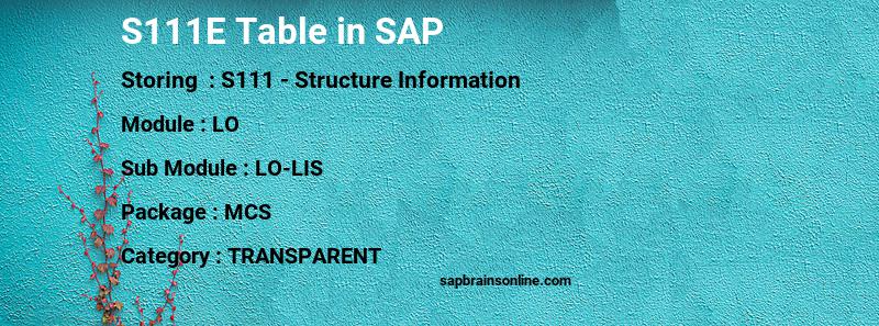 SAP S111E table