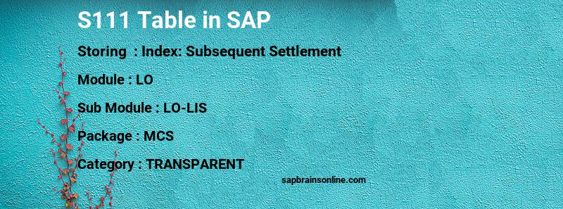 SAP S111 table
