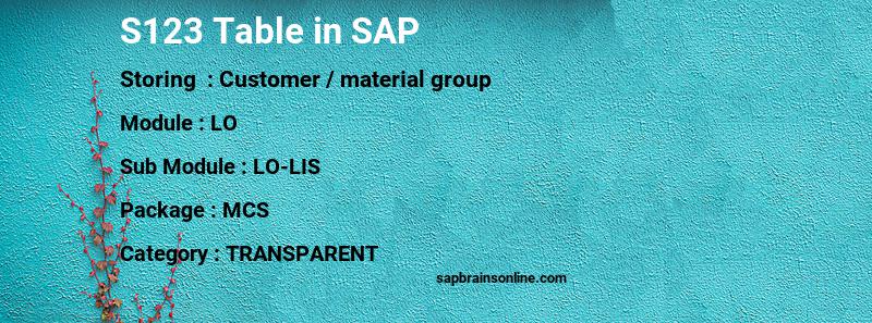 SAP S123 table