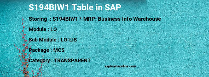 SAP S194BIW1 table