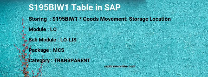 SAP S195BIW1 table